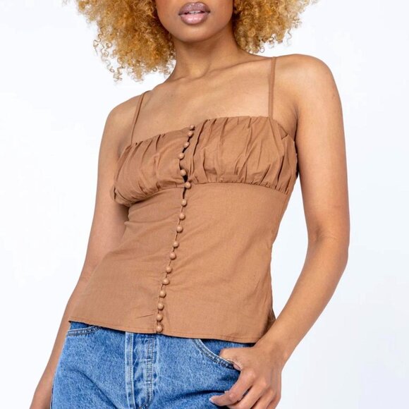 Princess Polly camel pleated detail button up tank🍸🤎 - Picture 1 of 6